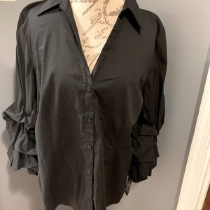 INC new with tags black ruffled sleeve button front blouse XL.